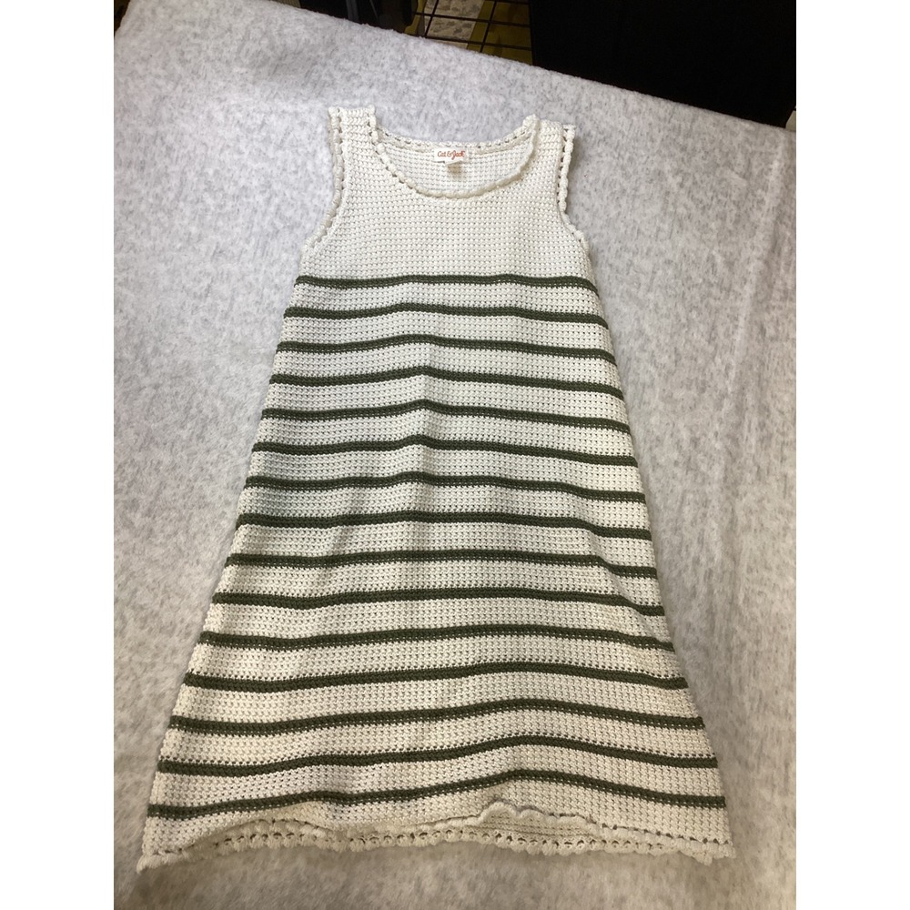 Cat & Jack Girls Knit Dress Cream Olive Green Sleeveless Size‎ L 10/12 NWOT
